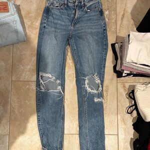 American Eagle Outfitters Ripped Blue Straight Leg Jeans